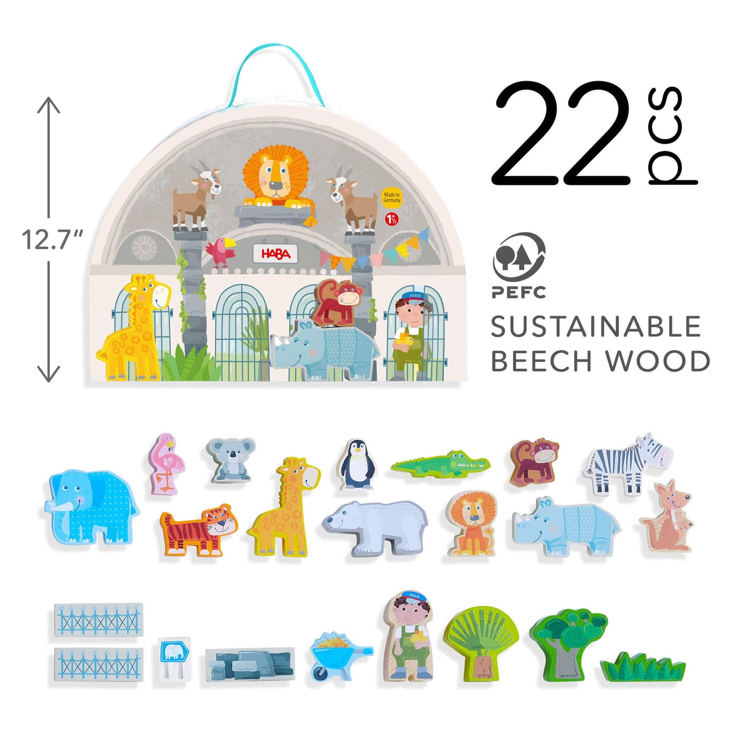 HABA USA - Play World at the Zoo - Interactive Wooden Animal Playset