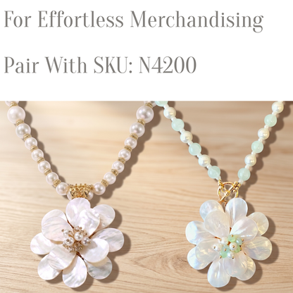 Bijoux Envie Statement Jewelry - Mother of Pearl Flower Necklace | Handmade Statement Jewelry