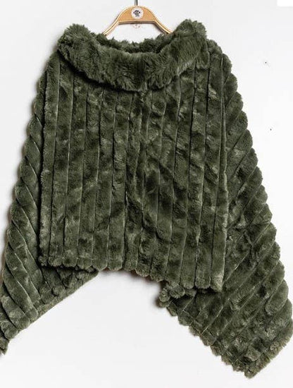 Poncho Striped Fake Faux Fur Loowie: Navy