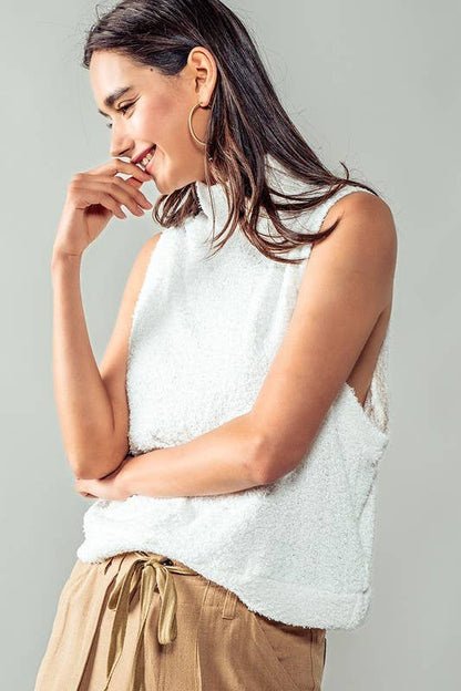 Urban Daizy - Plush Sweater Vest - Mock Neck: WHITE / S-2/M-2/L-2