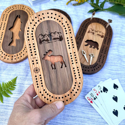 Cast & Carve - Wildlife Mini Travel Cribbage Board & Custom Pegs Set: Any Custom Design (Message Us) / Select best pegs for us