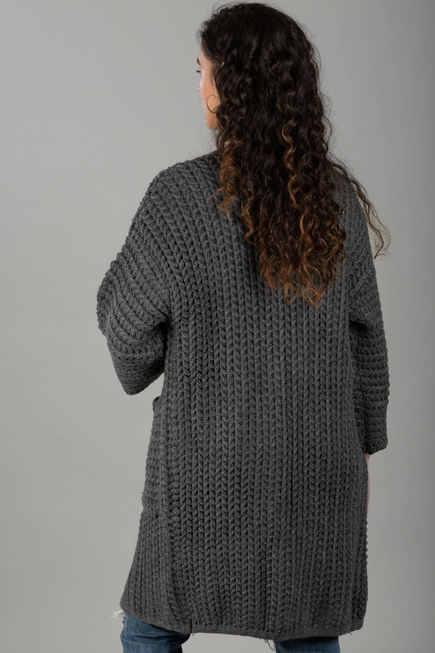 SAACHI - Long Sleeve Kimono Cable Knit Cardigan