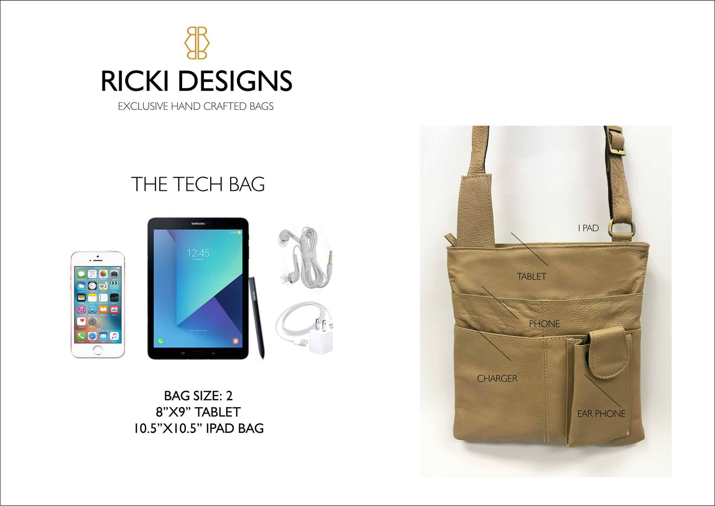 Ricki designs - LEATHER CROSSBODY, I PAD TECH BAG: BLACK