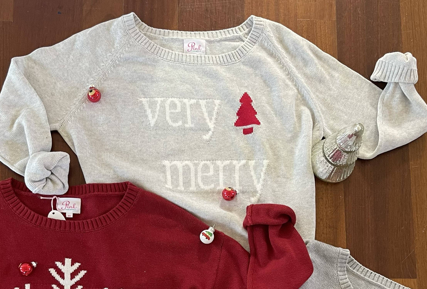 Pink Pineapple - Classic Very Merry Cotton Sweater with Tree Elbow Patches