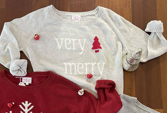 Pink Pineapple - Classic Very Merry Cotton Sweater with Tree Elbow Patches
