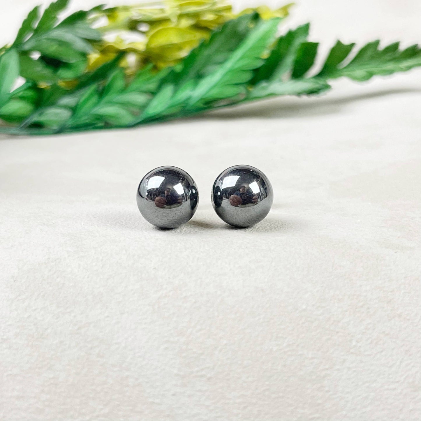 Ewelina Pas Jewelry - Silver 8mm Hematite Orb Stud Earrings