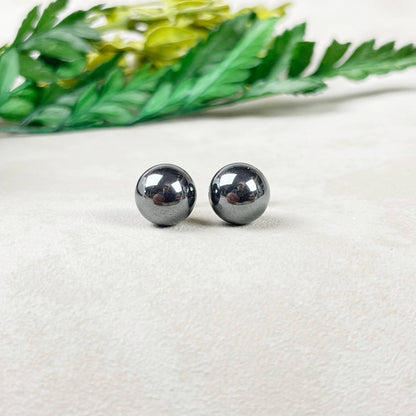 Ewelina Pas Jewelry - Silver 8mm Hematite Orb Stud Earrings