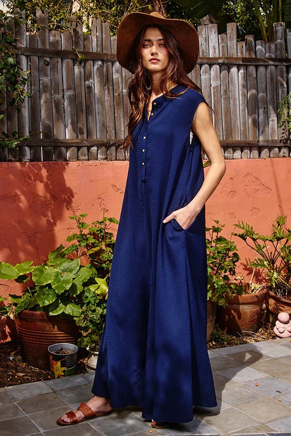 BUCKETLIST - R5120-1M -Button Up Wide Leg Solid Woven Waffle Jumpsuit: S-M-L (2-2-2) / BABY PINK