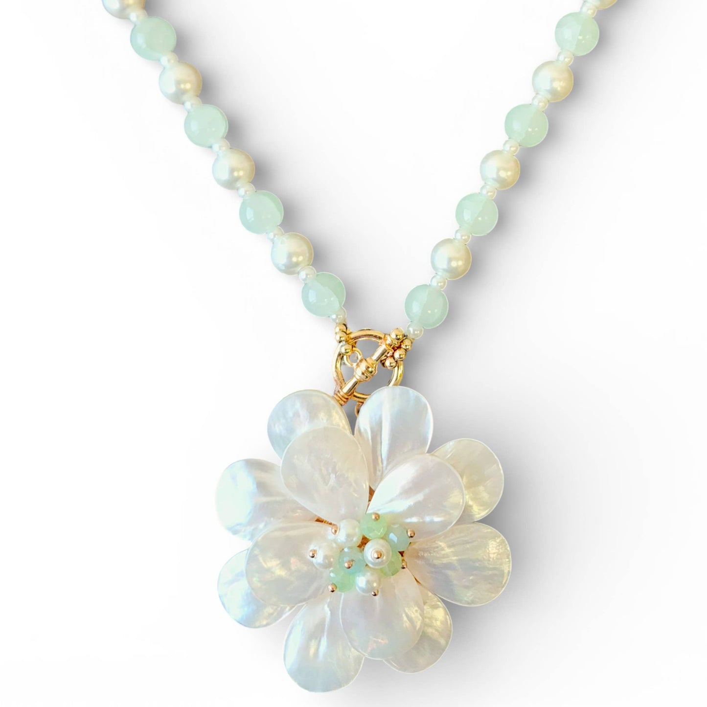 Bijoux Envie Statement Jewelry - Mother of Pearl Flower Necklace | Handmade Statement Jewelry
