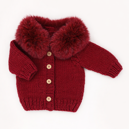 Huggalugs - Fur Collar Crimson Cardigan Sweater for Baby & Toddler