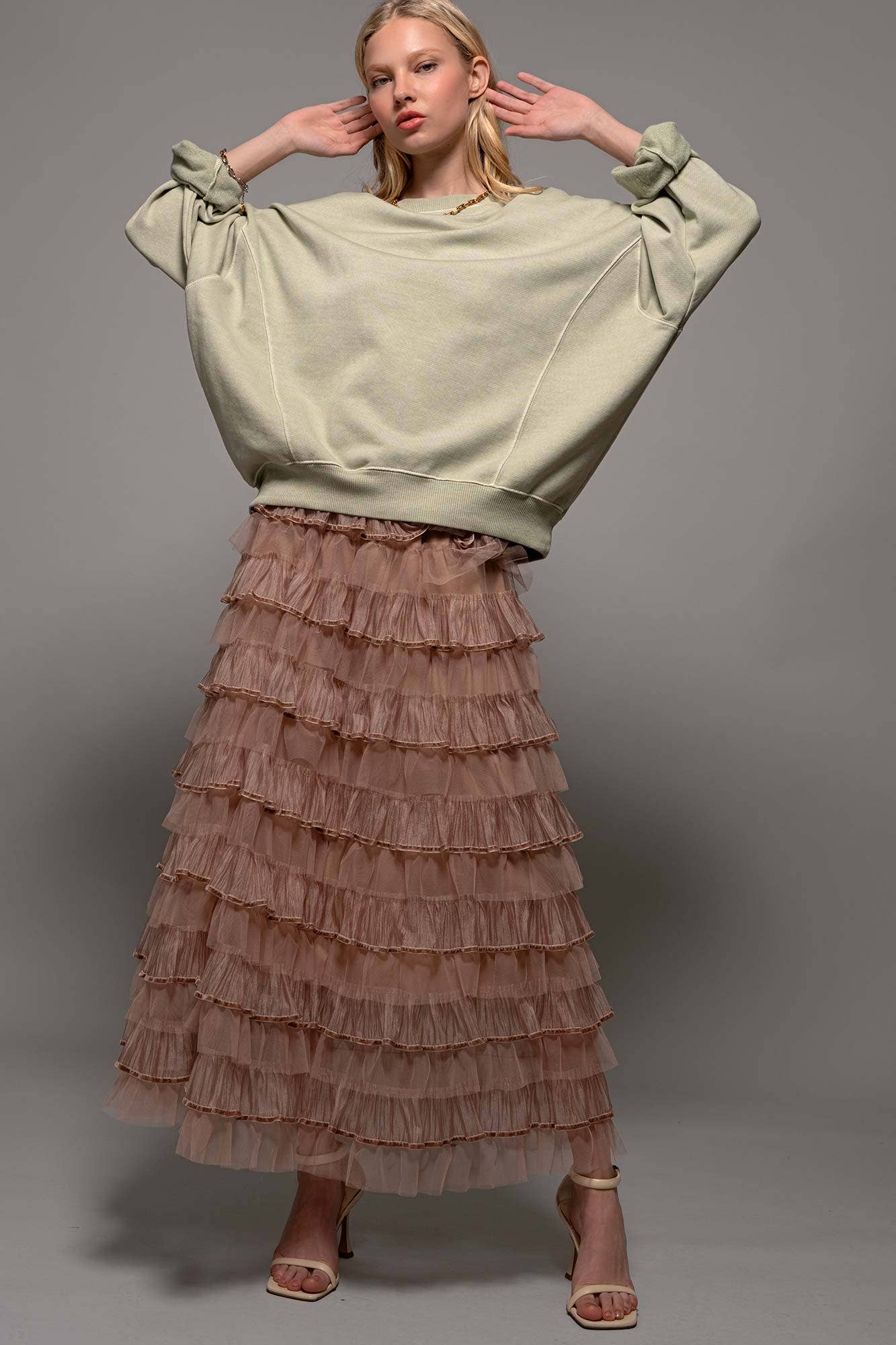 Urban Daizy - Clear Tulle Layered Ruffle Maxi Skirt