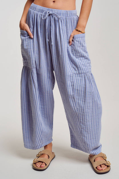 Urban Daizy - Striped Cotton Drawstring Harem Pants
