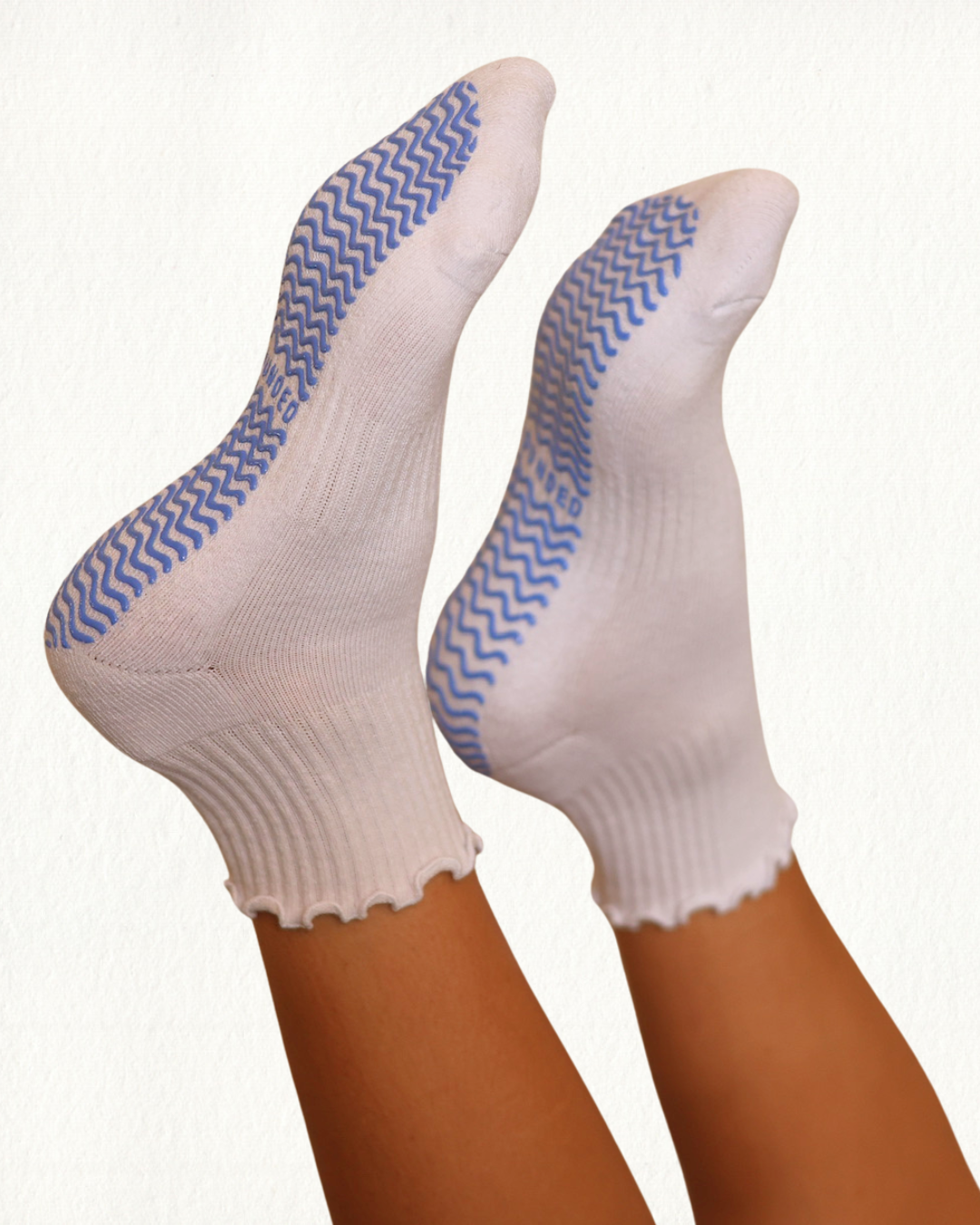 Grounded Grip Socks - White Ruffle Grip Socks, Pilates & Barre Socks