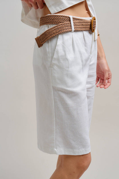 Urban Daizy - Linen Blend Belted Bermuda Shorts