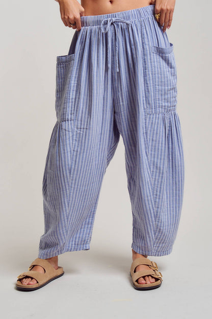 Urban Daizy - Striped Cotton Drawstring Harem Pants