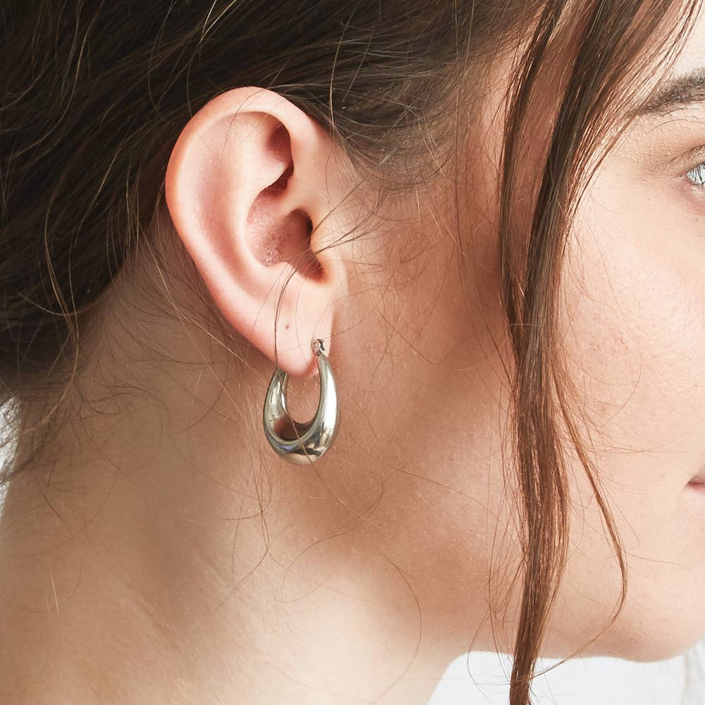 Admiral Row - Silver Oval Hoop Earrings - Jewelry