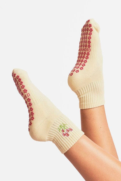 Grounded Grip Socks - Cropped Crew Baby Yellow Grip Socks, Pilates, Barre, Lagree