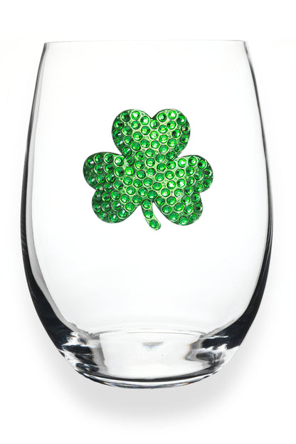 The Queens' Jewels® - St. Patrick's Day Shamrock Jeweled Stemless Wine Glass