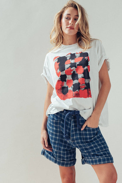 Urban Daizy - Plaid Cotton Blend Shorts Rope Drawstring
