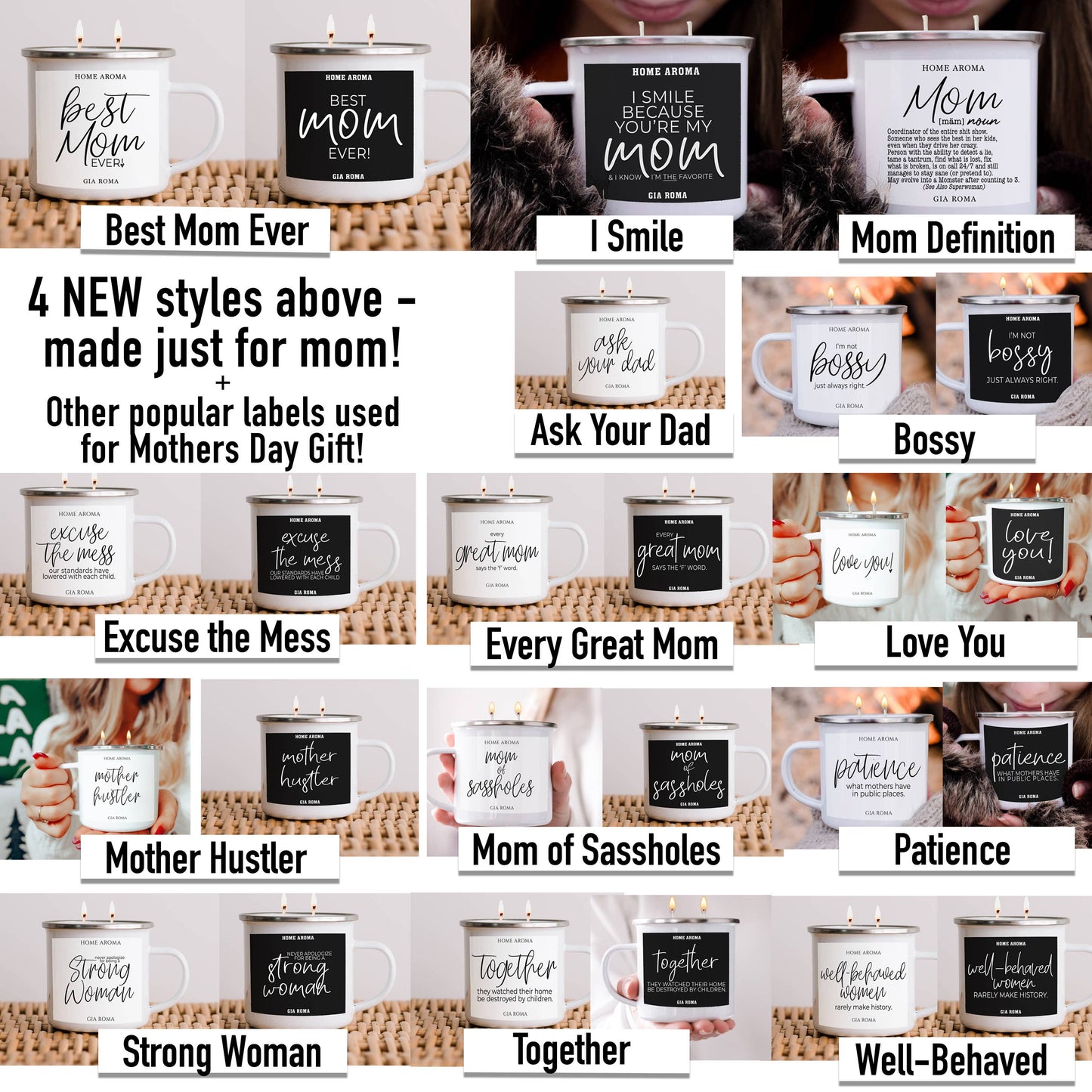 Gia Roma - Best Mom Ever Gifts, Mothers Day Candle Gift Sets, Funny Mom: Best Mom-White / Black Pepper +