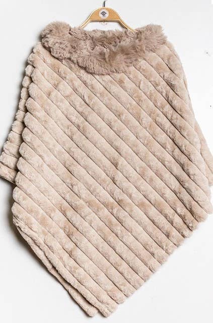Poncho Striped Fake Faux Fur Loowie: Navy