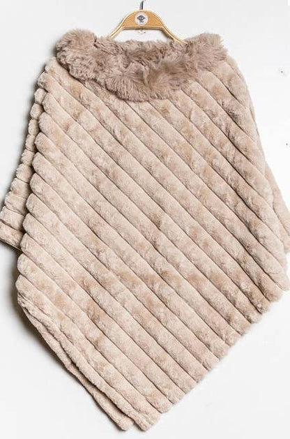 Poncho Striped Fake Faux Fur Loowie: Navy