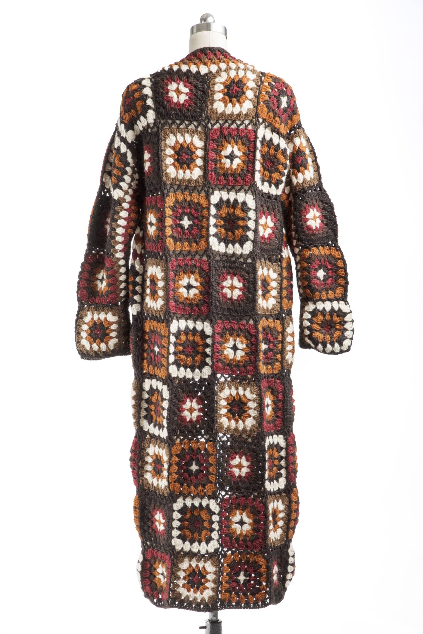 SAACHI - Woolen Granny Square Crochet Kimono: Brown