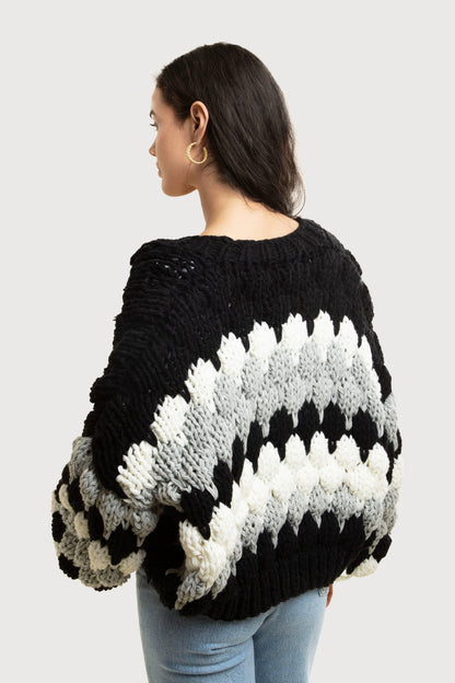 SAACHI - Camila Cropped Knitted Cardigan: Black & White