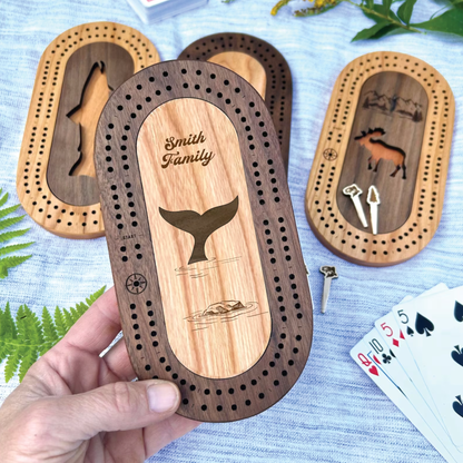 Cast & Carve - Wildlife Mini Travel Cribbage Board & Custom Pegs Set: Whale Tail / Select best pegs for us