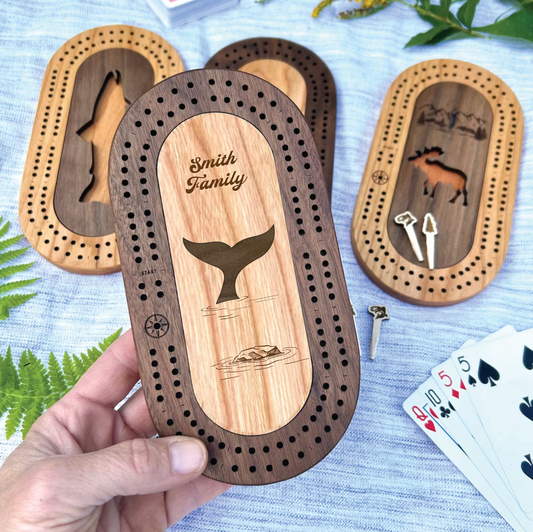 Cast & Carve - Wildlife Mini Travel Cribbage Board & Custom Pegs Set: Whale Tail / Select best pegs for us