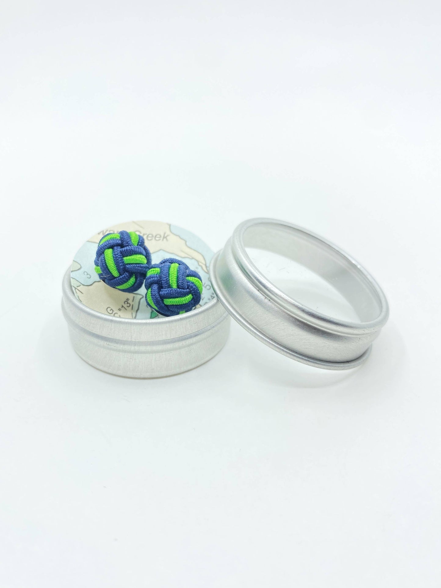 Patsy Kane | Nautical - Monkey Fist Earrings - Nylon: Navy & white twist