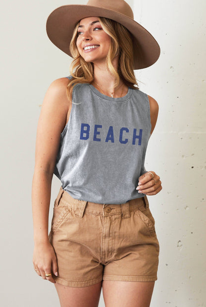 OAT COLLECTIVE - BEACH Mineral Graphic Tank Top: DENIM BLUE / SMALL