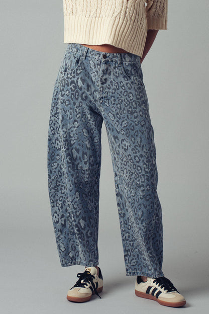 Urban Daizy - Leopard Print Relaxed Straight Denim Pants