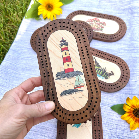 Cast & Carve - Deluxe Wildlife Mini Cribbage Board with Custom Pegs: We will enter text in customization box below / Lighthouse / Select Best Pegs For Us
