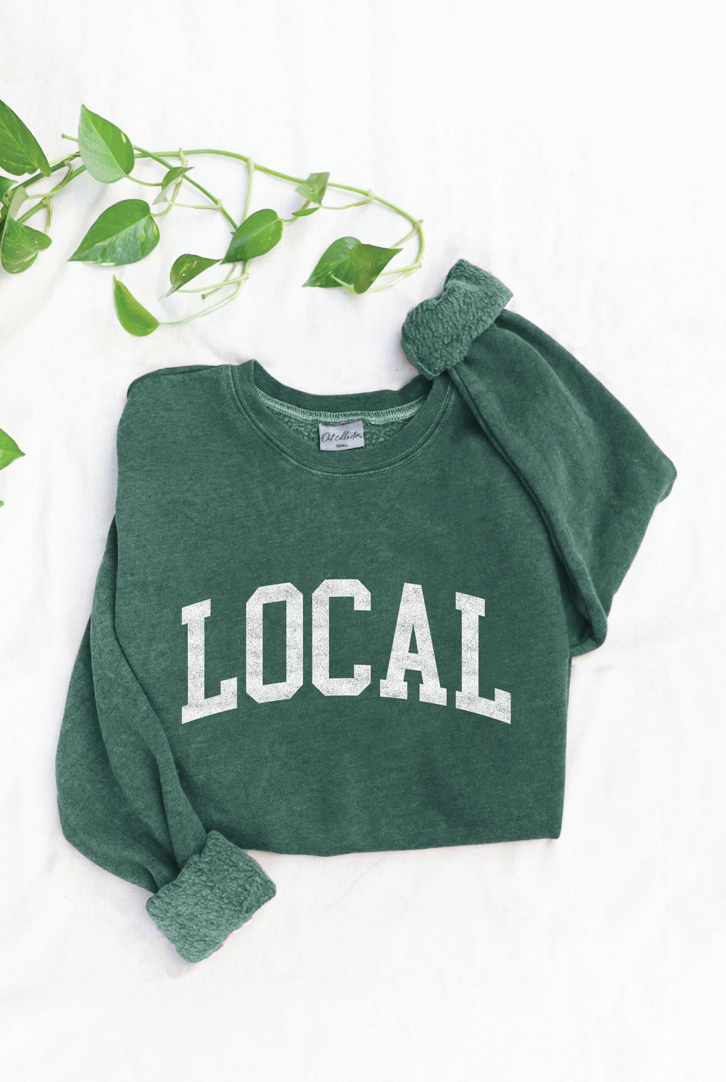 OAT COLLECTIVE - LOCAL  Mineral Washed Graphic Sweatshirt: DUSTY FOREST / S
