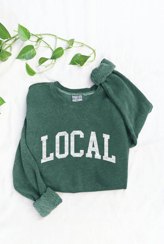 OAT COLLECTIVE - LOCAL  Mineral Washed Graphic Sweatshirt: DUSTY FOREST / XL