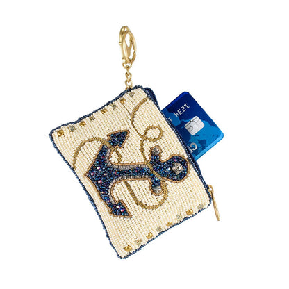 Mary Frances Accessories - Hooked Up Beaded Blue Anchor Sailor's Coin Purse