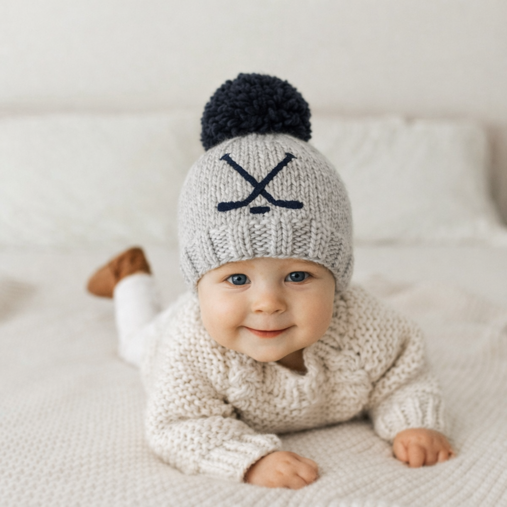 Huggalugs - Hockey Beanie Hat Ice Grey Baby & Kids