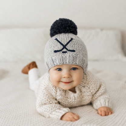 Huggalugs - Hockey Beanie Hat Ice Grey Baby & Kids