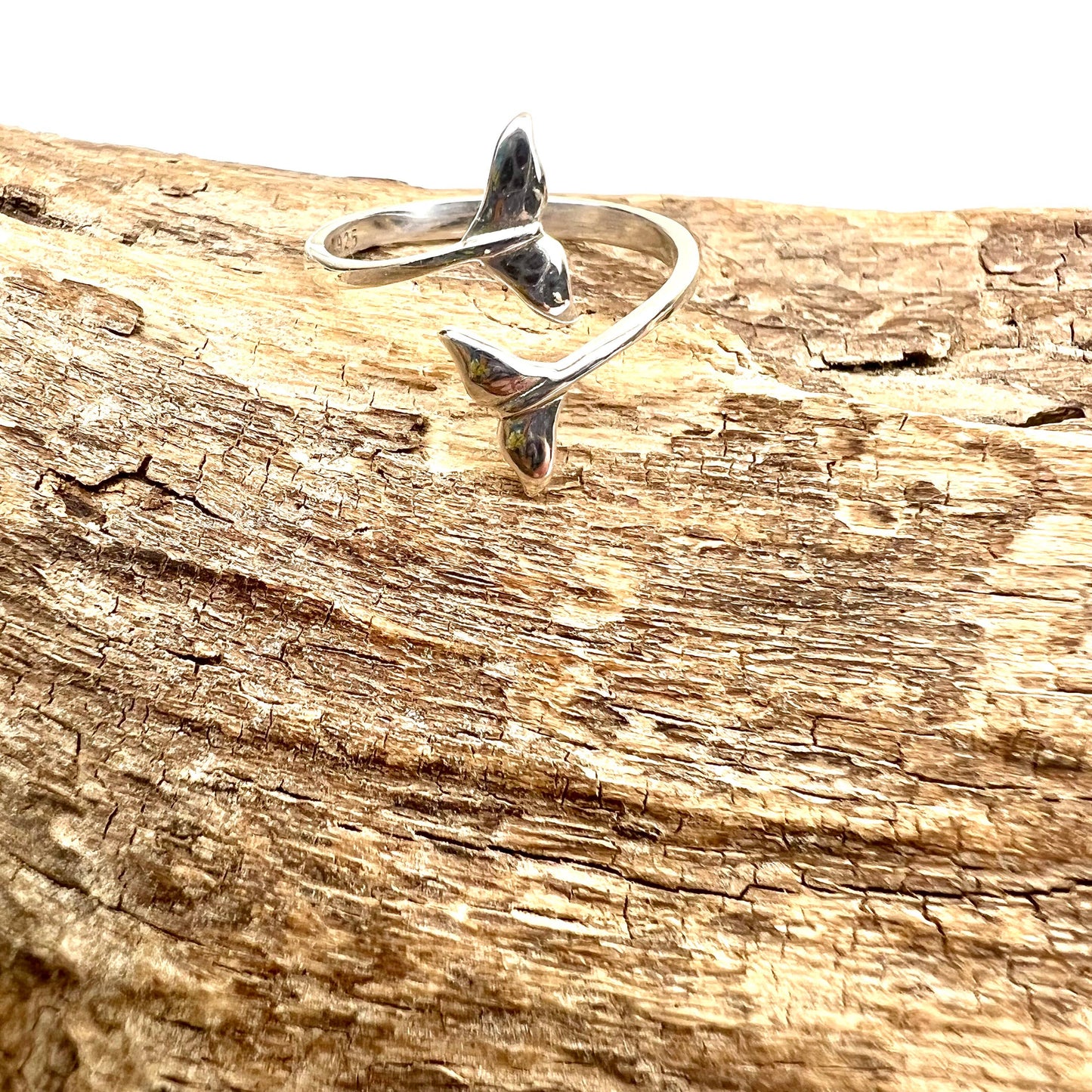 Handmade Coastal Jewelry - Sterling silver Adjustable Whale Tail Ring