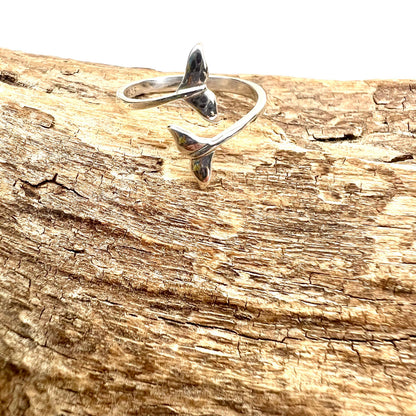 Handmade Coastal Jewelry - Sterling silver Adjustable Whale Tail Ring