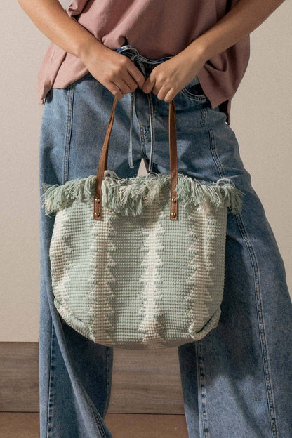 Textured Geometric Fringe Tote Bag