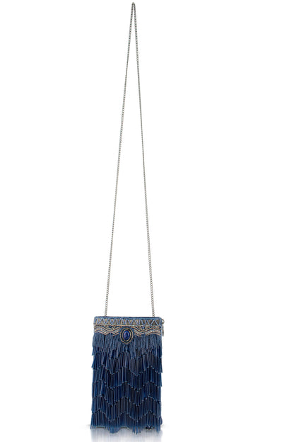 Mary Frances Accessories - True Blue Precious Stone with Fringe Crossbody Phone Handbag