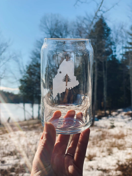 Reclaimed Maine Co. - Nature Inspired Etched Beer Can Glasses | Maine Gifts: Pine Tree State Flag