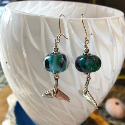 Jackie Gallagher Designs - Handmade Coastal Jewelry - Mermaid Tail Lampwork Glass Earring