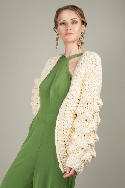 SAACHI - Bauble Sleeve Knit Cardigan Kimono: Pink