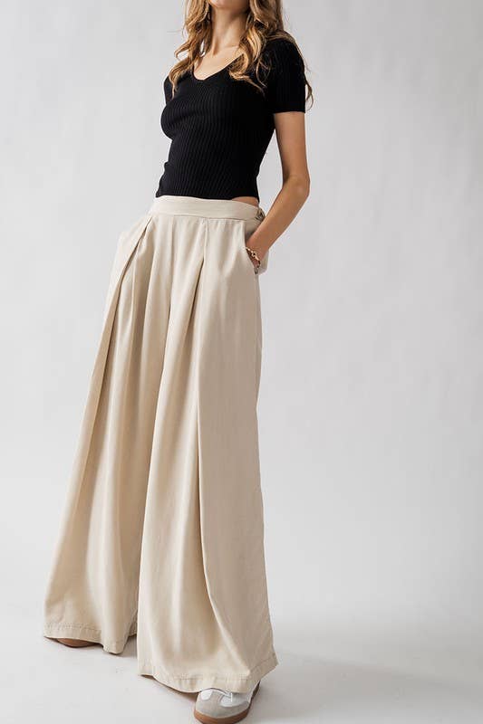 Urban Daizy - HIGH WAISTED PLEAT FRONT WIDE LEG PANTS: YELLOW / S-2/M-2/L-2