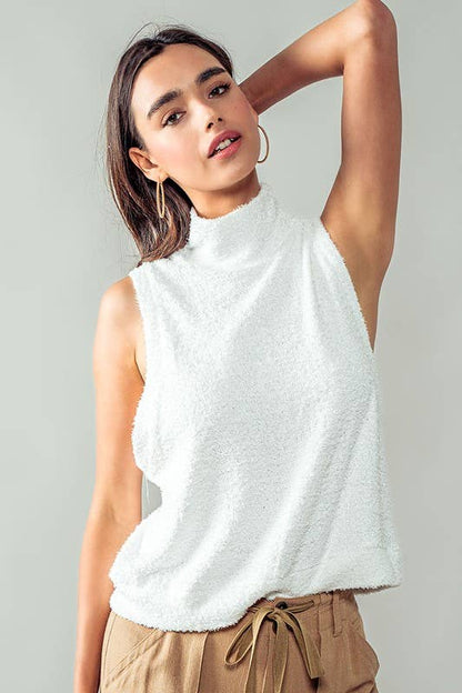Urban Daizy - Plush Sweater Vest - Mock Neck: WHITE / S-2/M-2/L-2