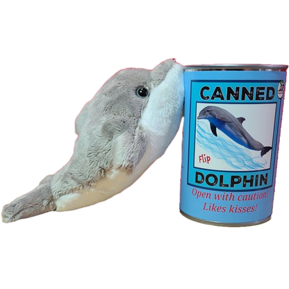 Canned Gifts - Flip the Canned Dolphin | Stuffed Animal Plush w/Jokes |Gift