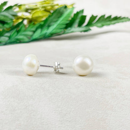 Ewelina Pas Jewelry - Silver 8mm Freshwater Pearl Orb Stud Earrings